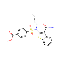 CCCCN(c1sc2ccccc2c1C(N)=O)S(=O)(=O)c1ccc(C(=O)OC)cc1 ZINC000115230880