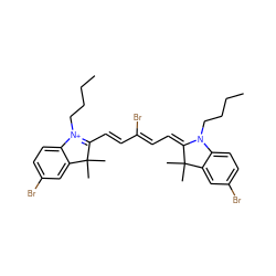 CCCCN1/C(=C/C=C(Br)/C=C/C2=[N+](CCCC)c3ccc(Br)cc3C2(C)C)C(C)(C)c2cc(Br)ccc21 ZINC000299844613