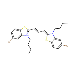 CCCCN1/C(=C/C=C/c2sc3ccc(Br)cc3[n+]2CCCC)Sc2ccc(Br)cc21 ZINC000299844570