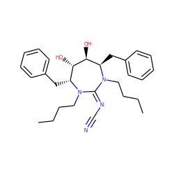 CCCCN1C(=NC#N)N(CCCC)[C@H](Cc2ccccc2)[C@H](O)[C@@H](O)[C@H]1Cc1ccccc1 ZINC000013779351