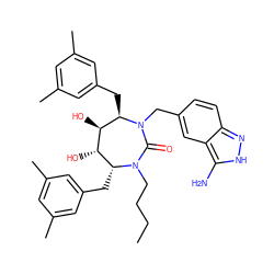 CCCCN1C(=O)N(Cc2ccc3n[nH]c(N)c3c2)[C@H](Cc2cc(C)cc(C)c2)[C@H](O)[C@@H](O)[C@H]1Cc1cc(C)cc(C)c1 ZINC000027657999