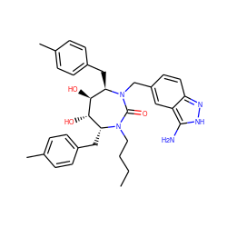 CCCCN1C(=O)N(Cc2ccc3n[nH]c(N)c3c2)[C@H](Cc2ccc(C)cc2)[C@H](O)[C@@H](O)[C@H]1Cc1ccc(C)cc1 ZINC000027654116