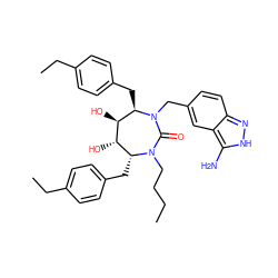 CCCCN1C(=O)N(Cc2ccc3n[nH]c(N)c3c2)[C@H](Cc2ccc(CC)cc2)[C@H](O)[C@@H](O)[C@H]1Cc1ccc(CC)cc1 ZINC000027657308