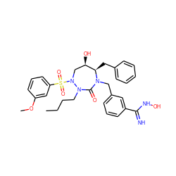 CCCCN1C(=O)N(Cc2cccc(C(=N)NO)c2)[C@H](Cc2ccccc2)[C@H](O)CN1S(=O)(=O)c1cccc(OC)c1 ZINC000028360358