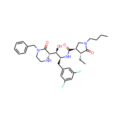 CCCCN1C[C@H](C(=O)N[C@@H](Cc2cc(F)cc(F)c2)[C@H](O)[C@@H]2NCCN(Cc3ccccc3)C2=O)[C@@H](CC)C1=O ZINC000044358299
