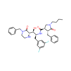 CCCCN1C[C@H](C(=O)N[C@@H](Cc2cc(F)cc(F)c2)[C@H](O)[C@@H]2NCCN(Cc3ccccc3)C2=O)[C@@H](Cc2ccccc2)C1=O ZINC000044305519
