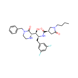 CCCCN1C[C@H](C(=O)N[C@@H](Cc2cc(F)cc(F)c2)[C@H](O)[C@@H]2NCCN(Cc3ccccc3)C2=O)CC1=O ZINC000049878310