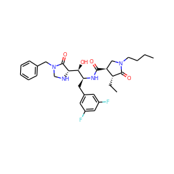 CCCCN1C[C@H](C(=O)N[C@@H](Cc2cc(F)cc(F)c2)[C@H](O)[C@@H]2NCN(Cc3ccccc3)C2=O)[C@@H](CC)C1=O ZINC000042892056