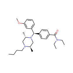 CCCCN1C[C@H](C)N([C@H](c2ccc(C(=O)N(CC)CC)cc2)c2cccc(OC)c2)C[C@H]1C ZINC000022939643