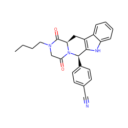 CCCCN1CC(=O)N2[C@H](Cc3c([nH]c4ccccc34)[C@H]2c2ccc(C#N)cc2)C1=O ZINC000013528003