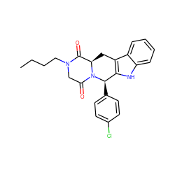 CCCCN1CC(=O)N2[C@H](Cc3c([nH]c4ccccc34)[C@H]2c2ccc(Cl)cc2)C1=O ZINC000002107885