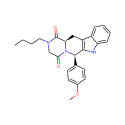 CCCCN1CC(=O)N2[C@H](Cc3c([nH]c4ccccc34)[C@H]2c2ccc(OC)cc2)C1=O ZINC000006310444