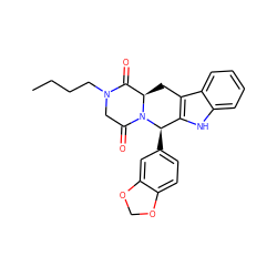 CCCCN1CC(=O)N2[C@H](Cc3c([nH]c4ccccc34)[C@H]2c2ccc3c(c2)OCO3)C1=O ZINC000013527997