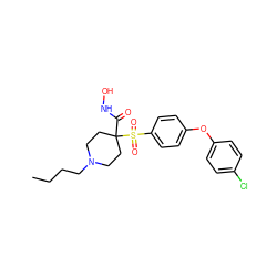 CCCCN1CCC(C(=O)NO)(S(=O)(=O)c2ccc(Oc3ccc(Cl)cc3)cc2)CC1 ZINC000013521089