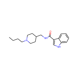 CCCCN1CCC(CNC(=O)c2c[nH]c3ccccc23)CC1 ZINC000013744375