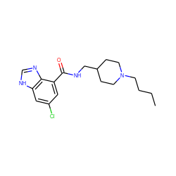 CCCCN1CCC(CNC(=O)c2cc(Cl)cc3[nH]cnc23)CC1 ZINC000013491750