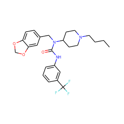 CCCCN1CCC(N(Cc2ccc3c(c2)OCO3)C(=O)Nc2cccc(C(F)(F)F)c2)CC1 ZINC001772651149