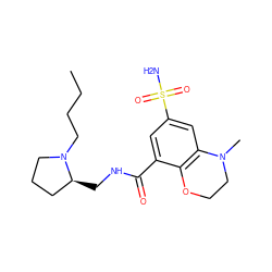 CCCCN1CCC[C@@H]1CNC(=O)c1cc(S(N)(=O)=O)cc2c1OCCN2C ZINC000028247782