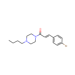 CCCCN1CCN(C(=O)/C=C/c2ccc(Br)cc2)CC1 ZINC000215283202