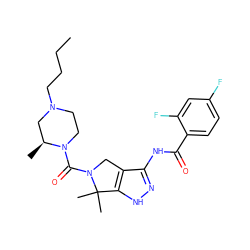 CCCCN1CCN(C(=O)N2Cc3c(NC(=O)c4ccc(F)cc4F)n[nH]c3C2(C)C)[C@@H](C)C1 ZINC000149125946