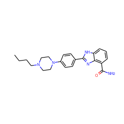 CCCCN1CCN(c2ccc(-c3nc4c(C(N)=O)cccc4[nH]3)cc2)CC1 ZINC000063540137