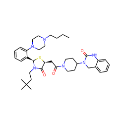 CCCCN1CCN(c2ccccc2[C@H]2S[C@@H](CC(=O)N3CCC(N4Cc5ccccc5NC4=O)CC3)C(=O)N2CCC(C)(C)C)CC1 ZINC000150606208