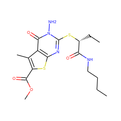 CCCCNC(=O)[C@@H](CC)Sc1nc2sc(C(=O)OC)c(C)c2c(=O)n1N ZINC000003018553