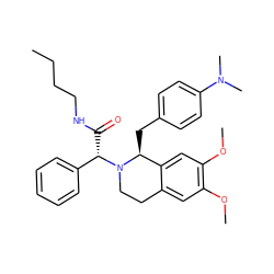 CCCCNC(=O)[C@@H](c1ccccc1)N1CCc2cc(OC)c(OC)cc2[C@@H]1Cc1ccc(N(C)C)cc1 ZINC000045497056