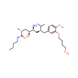 CCCCNC(=O)[C@H](C)C[C@H](O)[C@@H](N)C[C@H](Cc1ccc(OC)c(OCCCCOC)c1)C(C)C ZINC000014967519