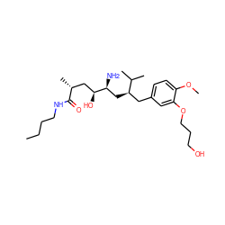 CCCCNC(=O)[C@H](C)C[C@H](O)[C@@H](N)C[C@H](Cc1ccc(OC)c(OCCCO)c1)C(C)C ZINC000014967515