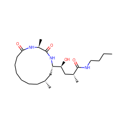 CCCCNC(=O)[C@H](C)C[C@H](O)[C@@H]1C[C@H](C)CCCCCCC(=O)N[C@@H](C)C(=O)N1 ZINC000040873645