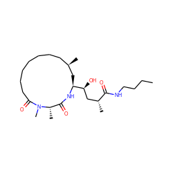 CCCCNC(=O)[C@H](C)C[C@H](O)[C@@H]1C[C@H](C)CCCCCCCC(=O)N(C)[C@@H](C)C(=O)N1 ZINC000040393465