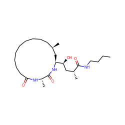 CCCCNC(=O)[C@H](C)C[C@H](O)[C@@H]1C[C@H](C)CCCCCCCCCC(=O)N[C@@H](C)C(=O)N1 ZINC000040848228