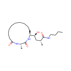 CCCCNC(=O)[C@H](C)C[C@H](O)[C@@H]1CCCCCCCCCC(=O)N[C@@H](C)C(=O)N1 ZINC000040949826