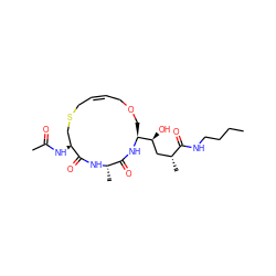 CCCCNC(=O)[C@H](C)C[C@H](O)[C@@H]1COC/C=C/CSC[C@H](NC(C)=O)C(=O)N[C@@H](C)C(=O)N1 ZINC000034802592