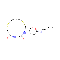 CCCCNC(=O)[C@H](C)C[C@H](O)[C@@H]1CSC/C=C/CSCCC(=O)N[C@@H](C)C(=O)N1 ZINC000014960534