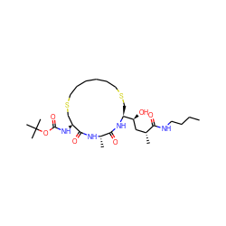 CCCCNC(=O)[C@H](C)C[C@H](O)[C@@H]1CSCCCCCCSC[C@H](NC(=O)OC(C)(C)C)C(=O)N[C@@H](C)C(=O)N1 ZINC000014960498