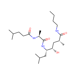 CCCCNC(=O)[C@H](C)C[C@H](O)[C@H](CC(C)C)NC(=O)[C@H](C)NC(=O)CCC(C)C ZINC000040874288