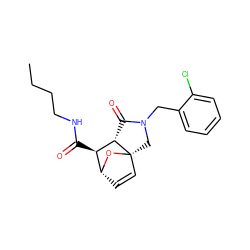 CCCCNC(=O)[C@H]1[C@@H]2C(=O)N(Cc3ccccc3Cl)C[C@@]23C=C[C@H]1O3 ZINC000101242630