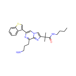 CCCCNC(=O)C(C)(C)c1cn2cc(-c3csc4ccccc34)nc(CCCN)c2n1 ZINC000027850285