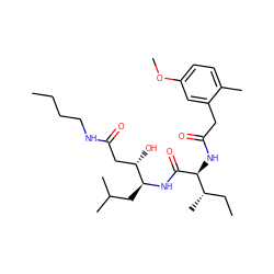 CCCCNC(=O)C[C@H](O)[C@H](CC(C)C)NC(=O)[C@@H](NC(=O)Cc1cc(OC)ccc1C)[C@@H](C)CC ZINC000026675528