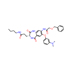 CCCCNC(=O)CC[C@H]1NC(=O)c2cc(Oc3cccc(N(C)C)c3)c(NC(=O)COCc3ccccc3)cc2NC1=O ZINC001772627624