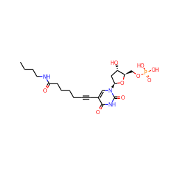 CCCCNC(=O)CCCCC#Cc1cn([C@H]2C[C@H](O)[C@@H](COP(=O)(O)O)O2)c(=O)[nH]c1=O ZINC000072106570