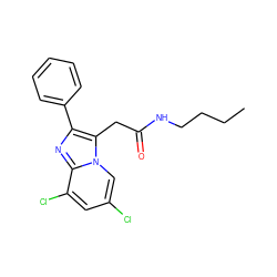 CCCCNC(=O)Cc1c(-c2ccccc2)nc2c(Cl)cc(Cl)cn12 ZINC000013801081