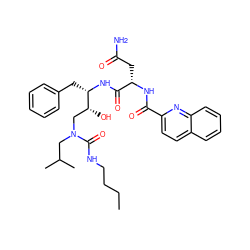 CCCCNC(=O)N(CC(C)C)C[C@@H](O)[C@H](Cc1ccccc1)NC(=O)[C@H](CC(N)=O)NC(=O)c1ccc2ccccc2n1 ZINC000014943007