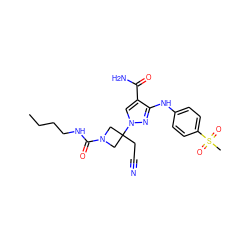 CCCCNC(=O)N1CC(CC#N)(n2cc(C(N)=O)c(Nc3ccc(S(C)(=O)=O)cc3)n2)C1 ZINC000222102835