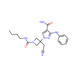 CCCCNC(=O)N1CC(CC#N)(n2cc(C(N)=O)c(Nc3ccccc3)n2)C1 ZINC000222077674