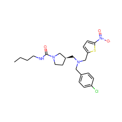 CCCCNC(=O)N1CC[C@H](CN(Cc2ccc(Cl)cc2)Cc2ccc([N+](=O)[O-])s2)C1 ZINC000084672434