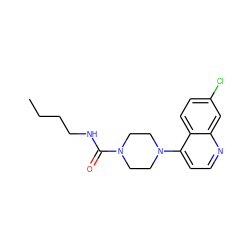 CCCCNC(=O)N1CCN(c2ccnc3cc(Cl)ccc23)CC1 ZINC000004324526
