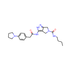 CCCCNC(=O)N1Cc2n[nH]c(NC(=O)Cc3ccc(N4CCCC4)cc3)c2C1 ZINC000014949198